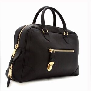 Marc Jacobs Black Leather Satchel with Gold Accents